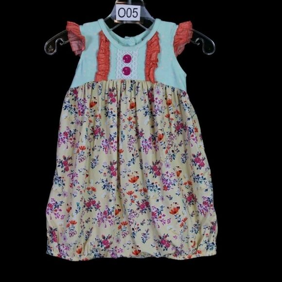 RICRAC RUFFLES BABY GIRLS 12 MONTHS VINTAGE FLORAL PRINT BUBBLE RUFFLED POLKA - Picture 1 of 7